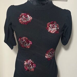 Black with rose sequence blouse